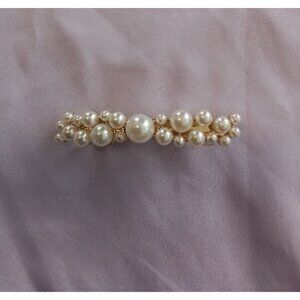 Elegant Faux Pearl Gold-Tone Barrette Vintage Hair Accessory